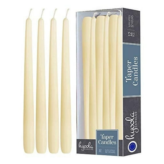 Hyoola 14" Wool White Dripless European Made Taper Candles, Unscented Paraffin Wax with Cotton Wicks, 12-Pack