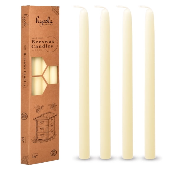 Hyoola 14 inch Handmade All Natural Beeswax Taper Candles White Honey Scent 4 Pack