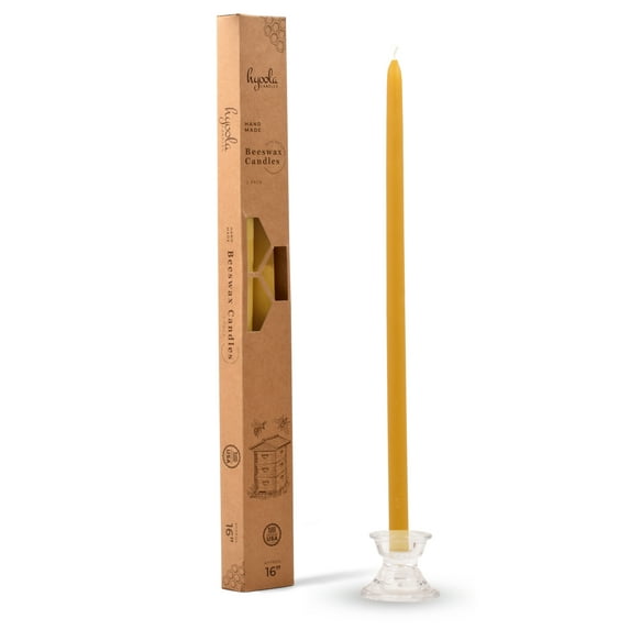 Hyoola 16 inch Handmade All Natural Beeswax Taper Candles Yellow Honey Scent 2 Pack