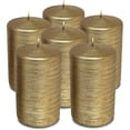 thumbnail image 1 of Hyoola, 2.4 x 4 Unscented Antique Gold Brushed Metallic Rustic Pillar Candles, Paraffin Wax with Cotton Wicks, 6-Pack, 1 of 8