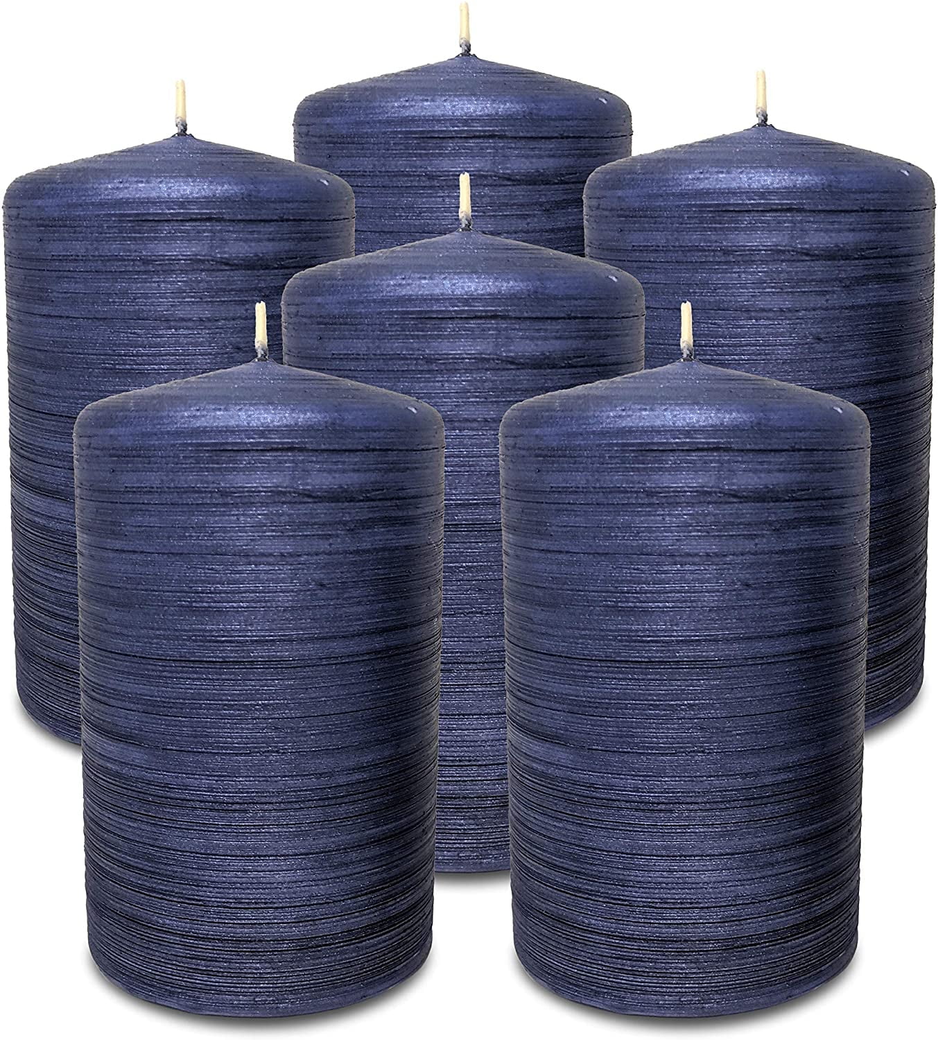 Hyoola, 2.4 x 4 Unscented Navy Blue Brushed Metallic Rustic Pillar Candles, Paraffin Wax with Cotton Wicks, 6-Pack