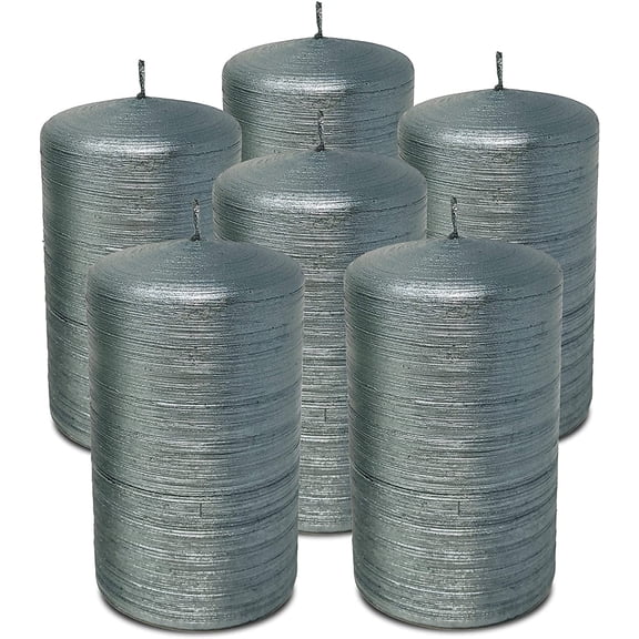 Hyoola, 2.4 x 4 Unscented Sage Green Brushed Metallic Rustic Pillar Candles, Paraffin Wax with Cotton Wicks, 6-Pack