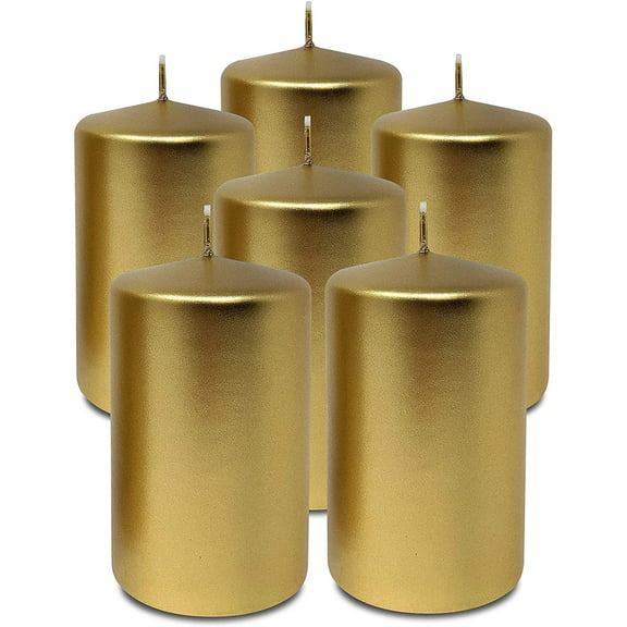 Hyoola 2.4 x 4 inch Metallic Gold Unscented European Made Pillar Candles, Paraffin Wax with Cotton Wicks, 6-Pack