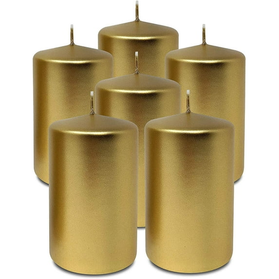 Hyoola 2.4 x 4 inch Metallic Gold Unscented European Made Pillar Candles, Paraffin Wax with Cotton Wicks, 6-Pack