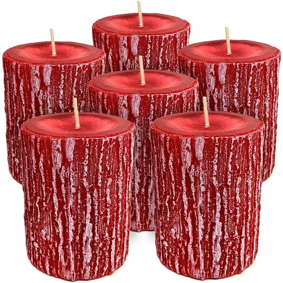 Hyoola 2.5 x 3.5 inch Rubin Red Unscented Rustic Timberline Pillar Candles, Paraffin Wax with Cotton Wicks, 6-Pack