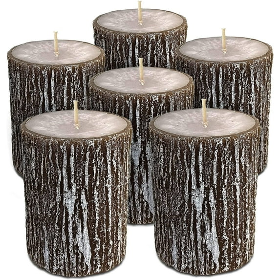 Hyoola, 2.5 x 3.5 inch Stone Grey Unscented Rustic Timberline Pillar Candles, Paraffin Wax with Cotton Wicks, 6-Pack