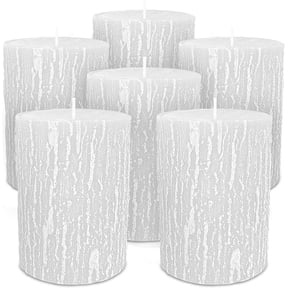 Hyoola 2.5 x 3.5 inch White Unscented Rustic Timberline Pillar Candles, Paraffin Wax with Cotton Wicks, 6-Pack