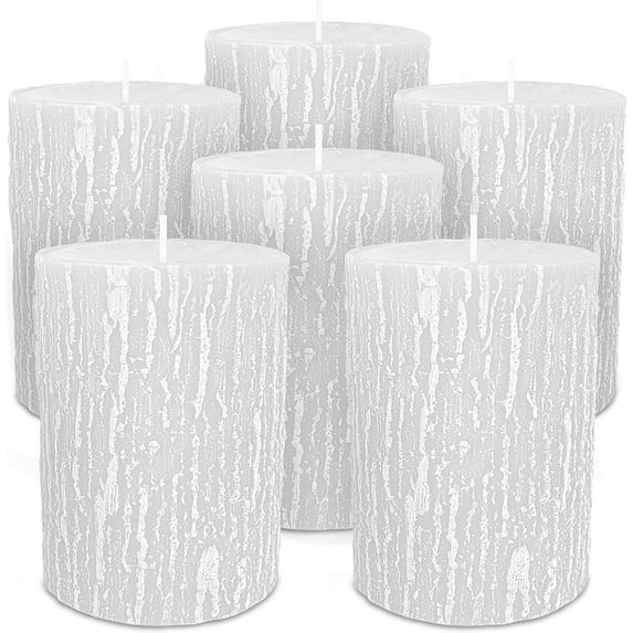 Hyoola 2.5 x 3.5 inch White Unscented Rustic Timberline Pillar Candles, Paraffin Wax with Cotton Wicks, 6-Pack