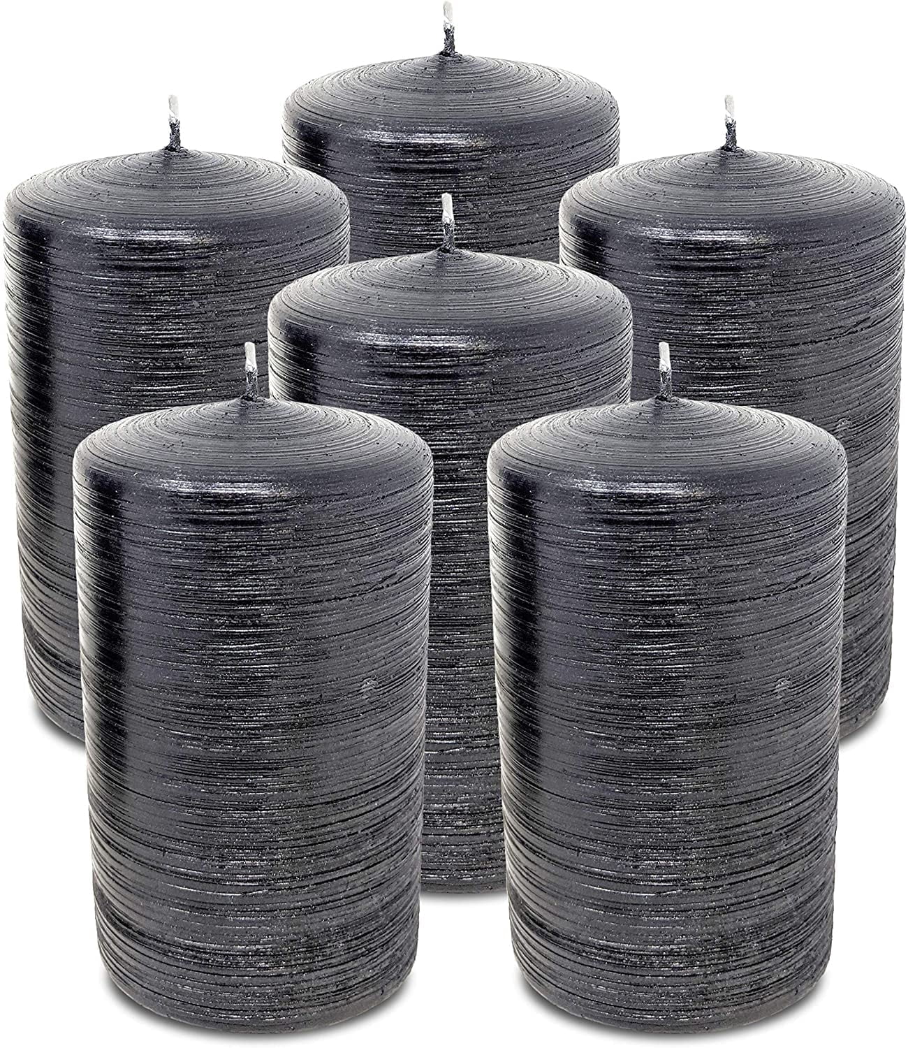 Hyoola, 2.75 x 5 Unscented Black Brushed Metallic Rustic Pillar Candles, Paraffin Wax with Cotton Wicks, 6-Pack