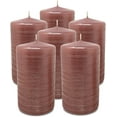 thumbnail image 1 of Hyoola, 2.75 x 5 Unscented Rose Pink Brushed Metallic Rustic Pillar Candles, Paraffin Wax with Cotton Wicks, 6-Pack, 1 of 8