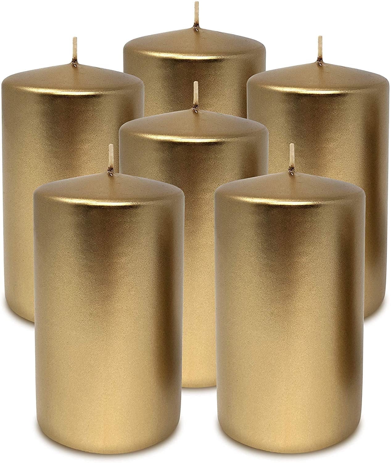 Hyoola 2.75 x 5 inch Metallic Antique Gold Unscented European Made Pillar Candles, Paraffin Wax with Cotton Wicks, 6-Pack
