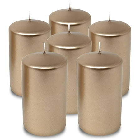 Hyoola 2.75 x 5 inch Metallic Copper Unscented European Made Pillar Candles, Paraffin Wax with Cotton Wicks, 6-Pack