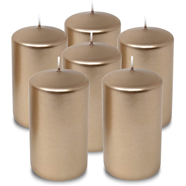 Hyoola 2.75 x 5 inch Metallic Copper Unscented European Made Pillar Candles, Paraffin Wax with Cotton Wicks, 6-Pack