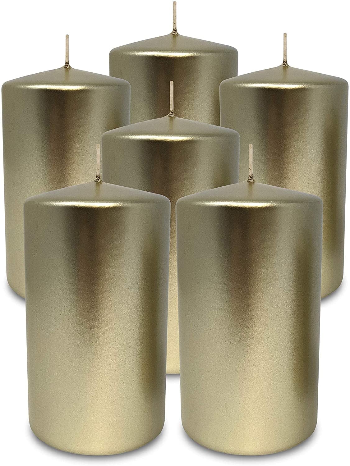 Hyoola 2.75 x 5 inch Metallic Cream Gold Unscented European Made Pillar Candles, Paraffin Wax with Cotton Wicks, 6-Pack