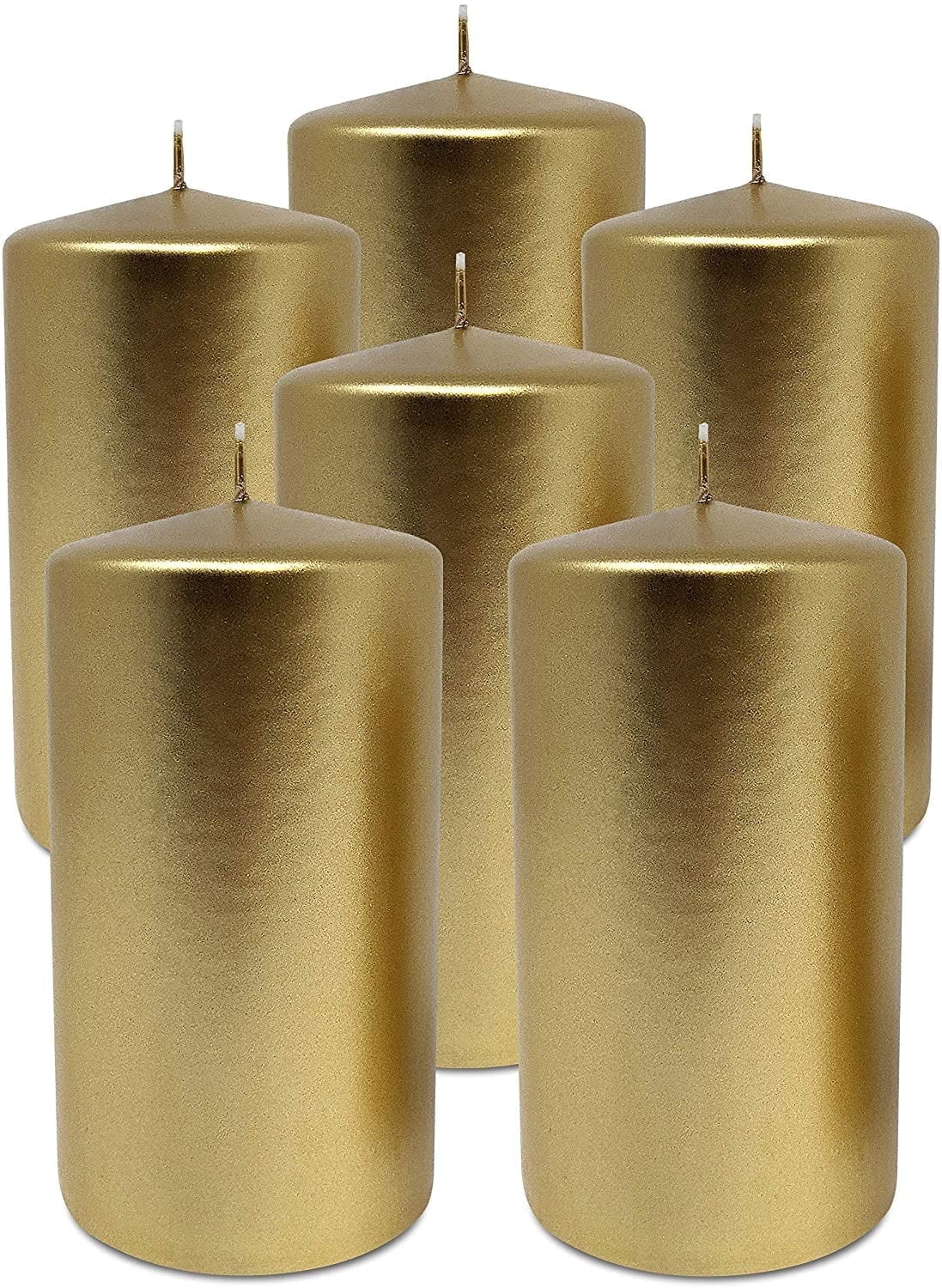 Hyoola 2.75 x 5 inch Metallic Gold Unscented European Made Pillar Candles, Paraffin Wax with Cotton Wicks, 6-Pack
