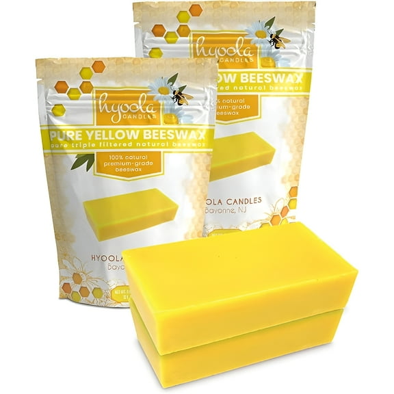 Hyoola, 2 Pound Natural - Candle Making, Cosmetic Grade Bees Wax Block - Yellow Triple Filtered