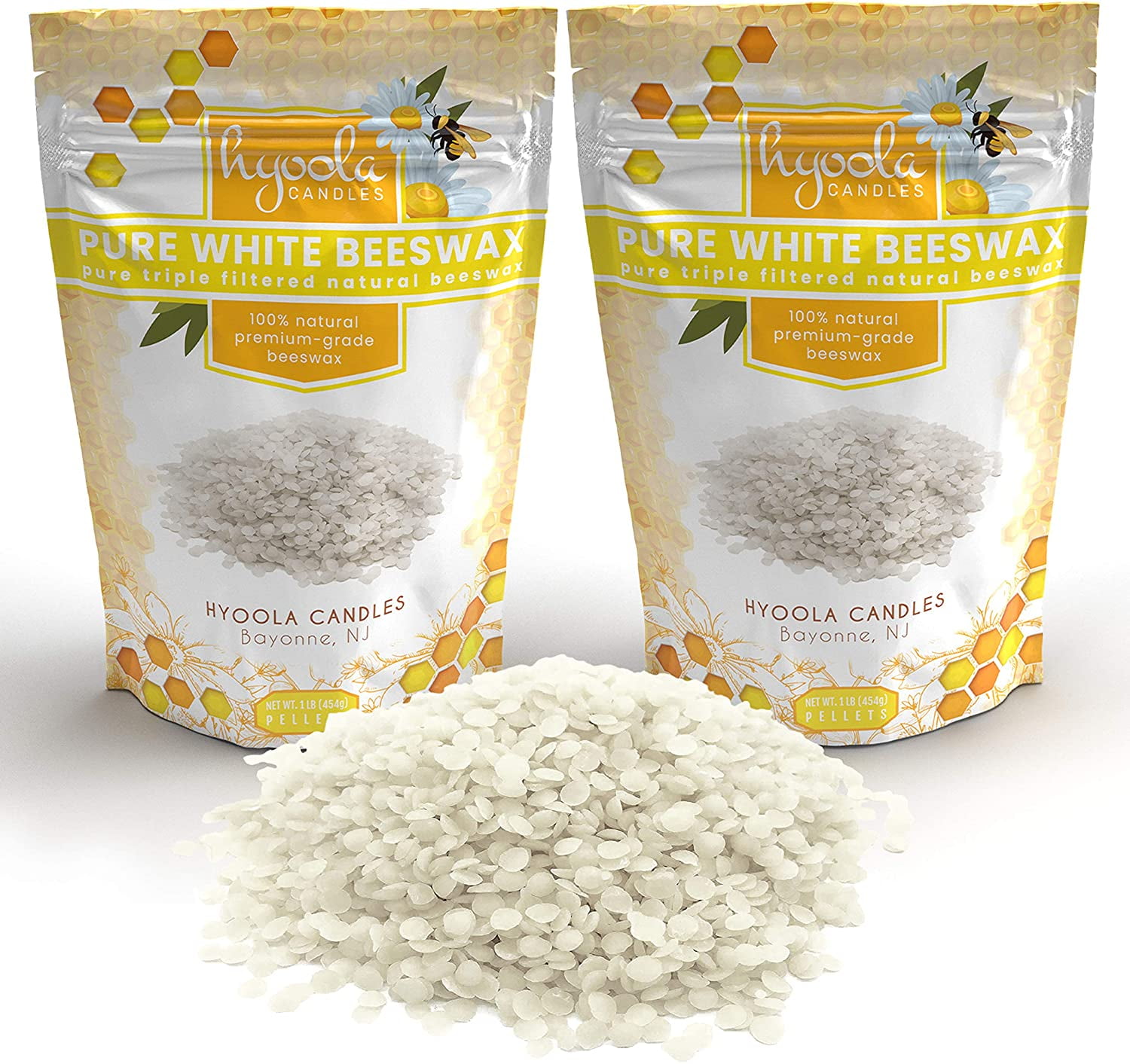 Hyoola, 2 Pound Natural - Candle Making, Cosmetic Grade Bees Wax Pellets - White Triple Filtered