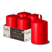 Hyoola 2 x 3 Red Unscented European Made Pillar Candles, Dripless Paraffin Wax with Smokeless Cotton Wicks, 4-Pack
