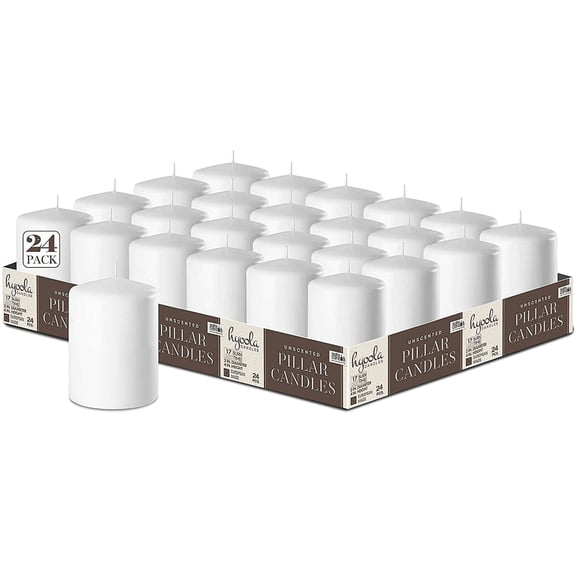 Hyoola 2 x 3 White Unscented European Made Pillar Candles, Dripless Paraffin Wax with Smokeless Cotton Wick, 24-Pack