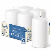 Hyoola 2 x 3 White Unscented European Made Pillar Candles, Dripless Paraffin Wax with Smokeless Cotton Wicks, 4-Pack