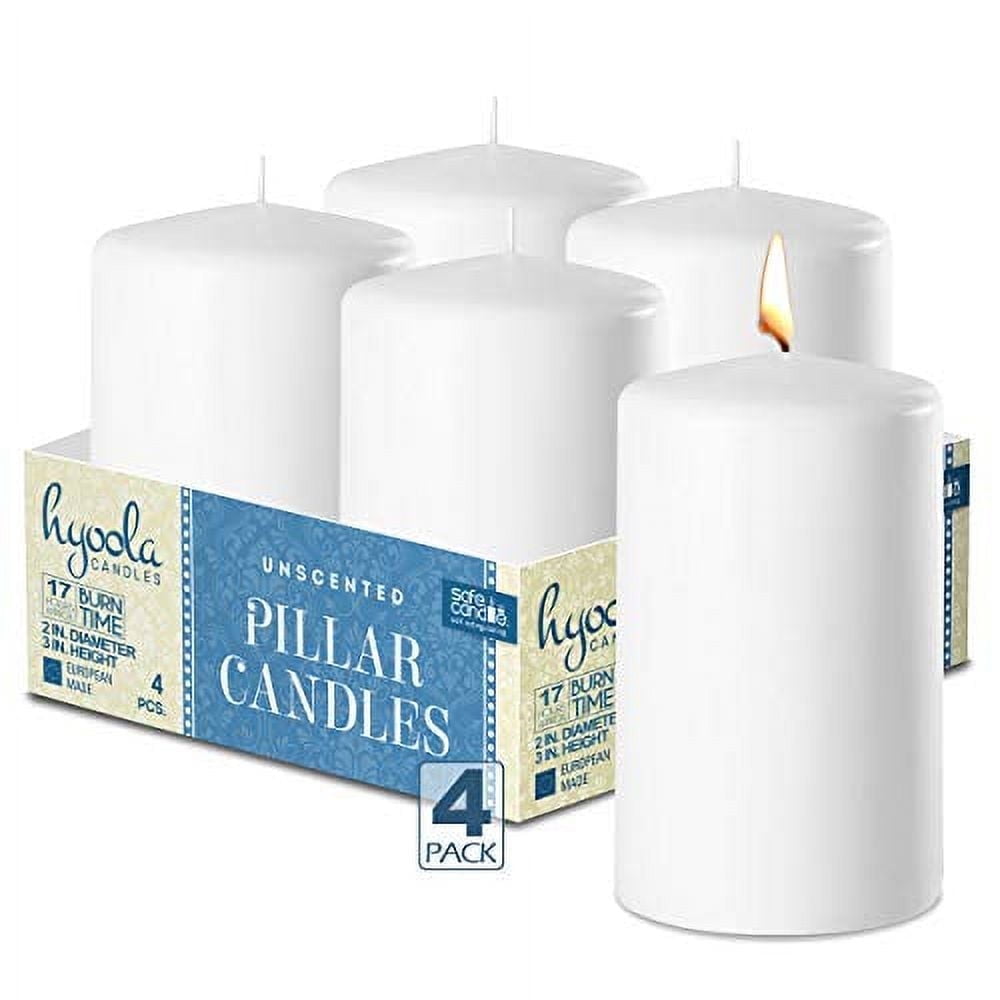 Hyoola 2 X 3 White Unscented European Made Pillar Candles Dripless Paraffin Wax With Smokeless 0448