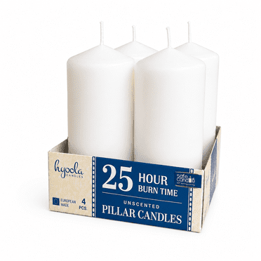 Hyoola 2" x 4" White Pillar Candles, 4 Pack, 25 Hour Burn Time, Dripless & Unscented, European Made with Smokeless Cotton Wicks for Weddings, Centerpieces, Events, Church & Home Decor