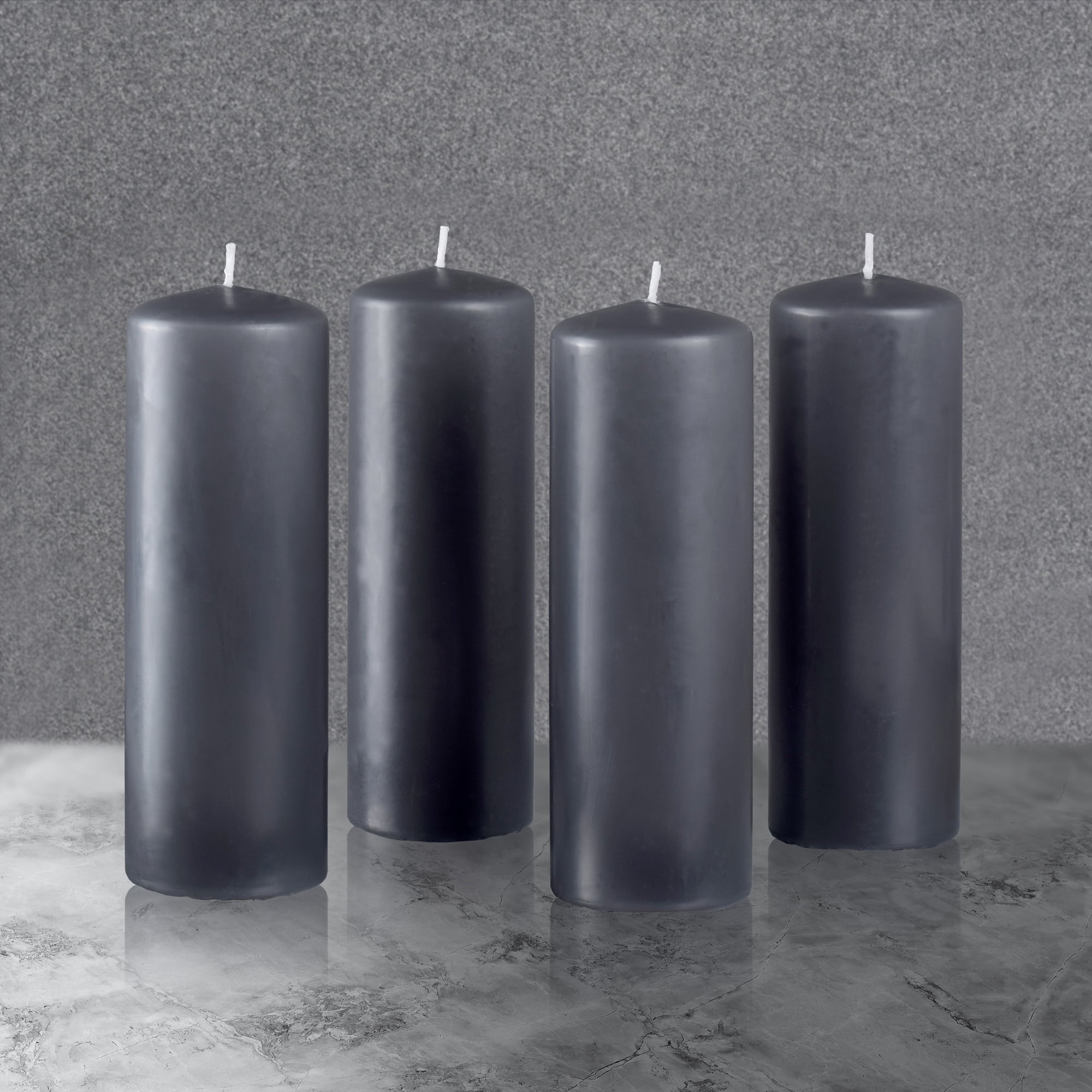 Hyoola 2 x 6 Dark Grey Unscented European Made Pillar Candles, Dripless Paraffin Wax with Smokeless Cotton Wicks, 4-Pack