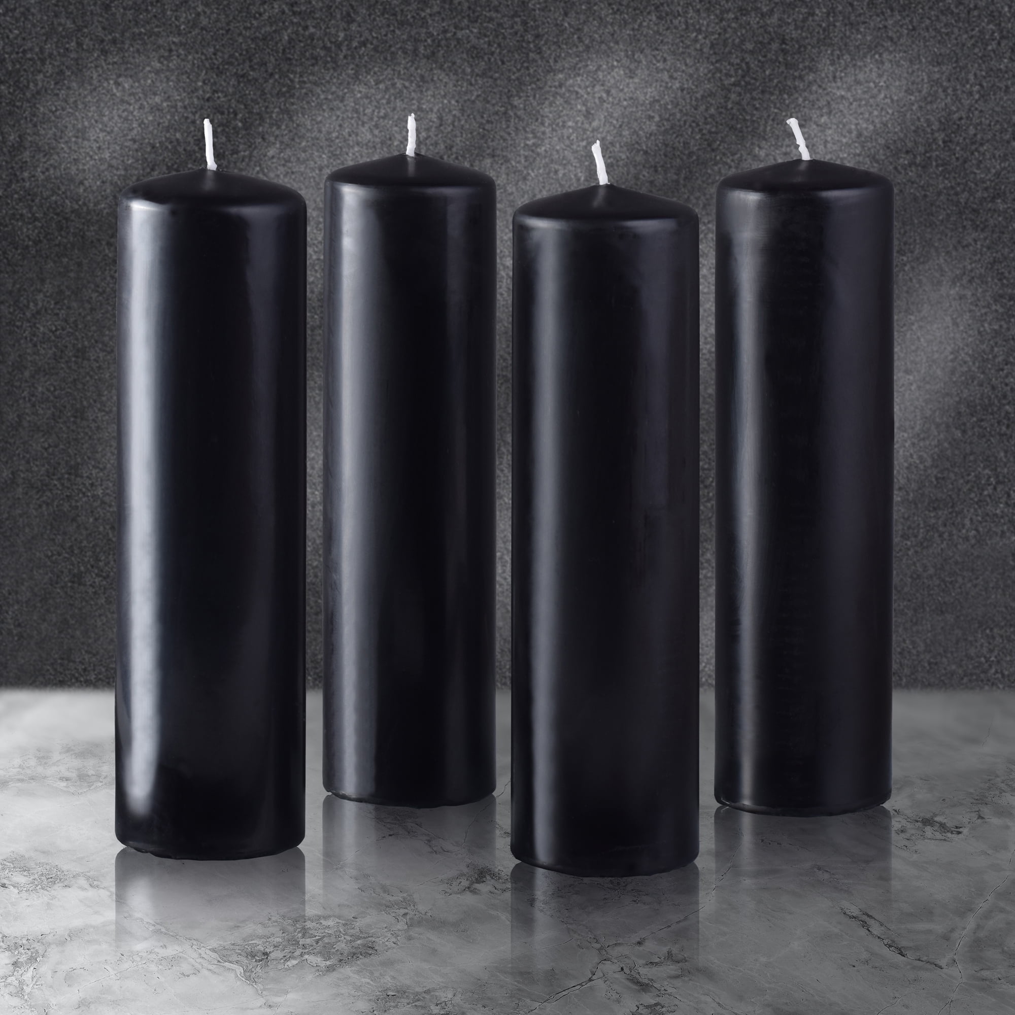 Hyoola 2 x 8 Black Unscented European Made Pillar Candles, Dripless Paraffin Wax with Smokeless Cotton Wicks, 4-Pack