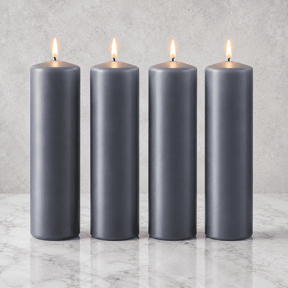 Hyoola 2 x 8 Inch Dark Grey Pillar Candles, Unscented European Made Dripless Paraffin Wax Candles with Smokeless Cotton Wicks for Home Décor, Weddings, Events, Holidays, and Centerpieces, 4 Pack