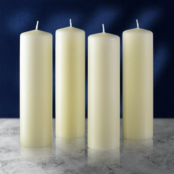 Hyoola 2 x 8 Ivory Unscented European Made Pillar Candles, Dripless Paraffin Wax with Smokeless Cotton Wicks, 4-Pack