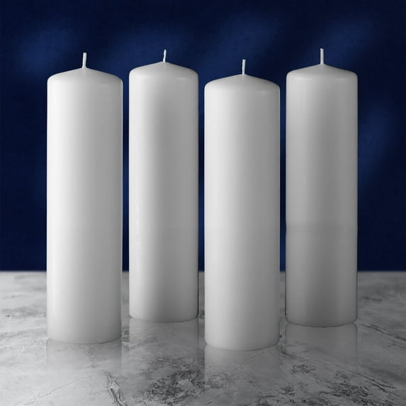 Hyoola 2 x 8 White Unscented European Made Pillar Candles, Dripless Paraffin Wax with Smokeless Cotton Wicks, 4-Pack