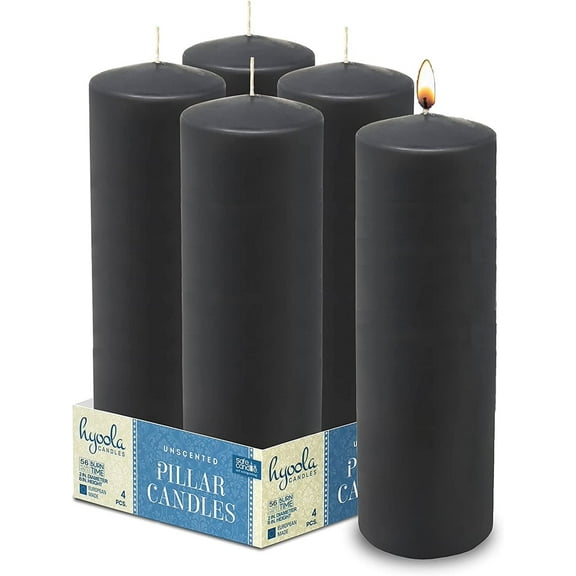 Hyoola 2 x 9 Dark Grey Unscented European Made Pillar Candles, Dripless Paraffin Wax with Smokeless Cotton Wicks, 4-Pack