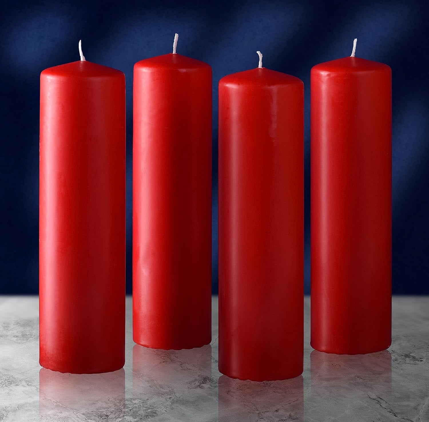 Hyoola 2 x 9 Red Unscented European Made Pillar Candles, Dripless Paraffin Wax with Smokeless Cotton Wicks, 4-Pack