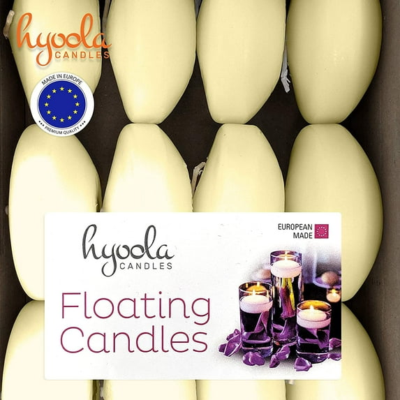 Hyoola 3 inch Round Unscented Ivory European Made Floating Candles, Paraffin Wax with Cotton Wicks, 48-Pack