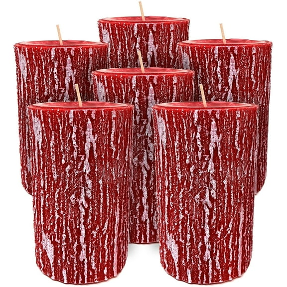 Hyoola 3 x 5 inch Rubin Red Unscented Rustic Timberline Pillar Candles, Paraffin Wax with Cotton Wicks, 6-Pack