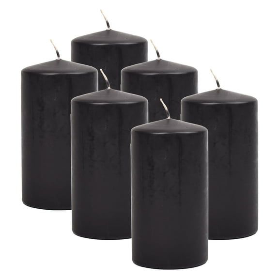 Hyoola 3 x 6 Black Unscented European Made Pillar Candles, Dripless Paraffin Wax with Smokeless Cotton Wicks, 6-Pack