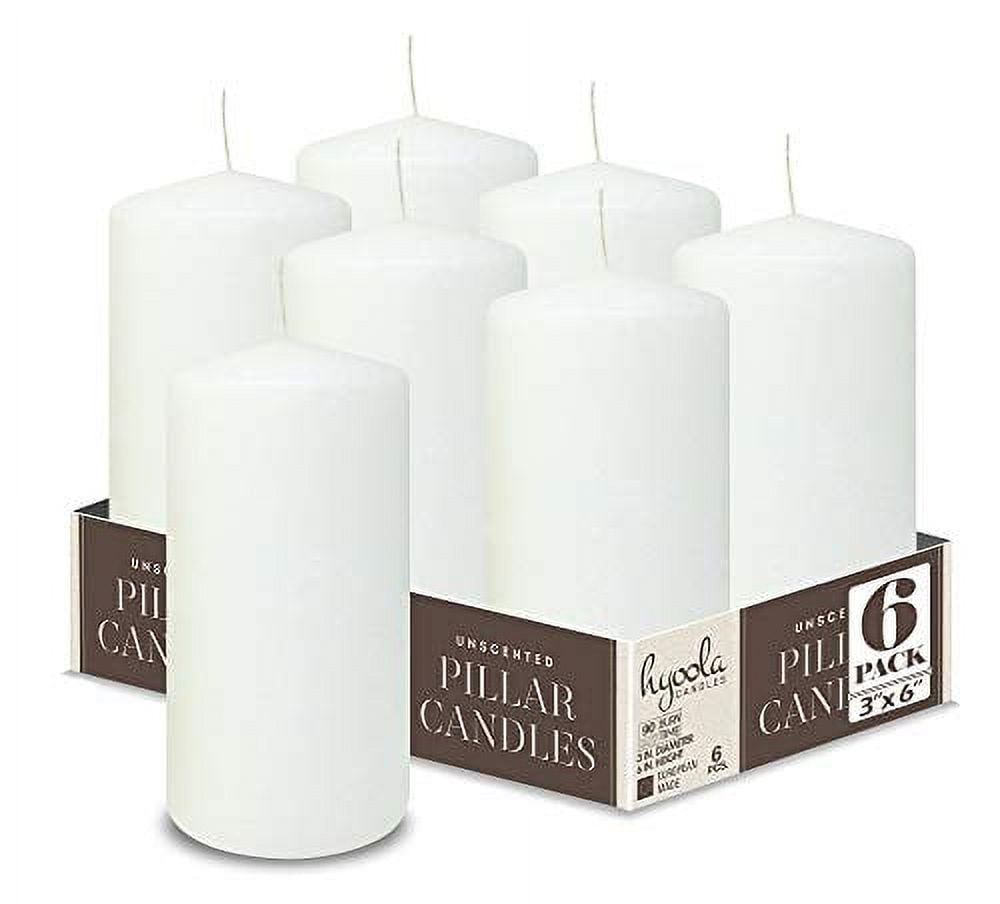 Hyoola, 3 x 6 Inch Unscented Dripless Pillar Candles White Color (6