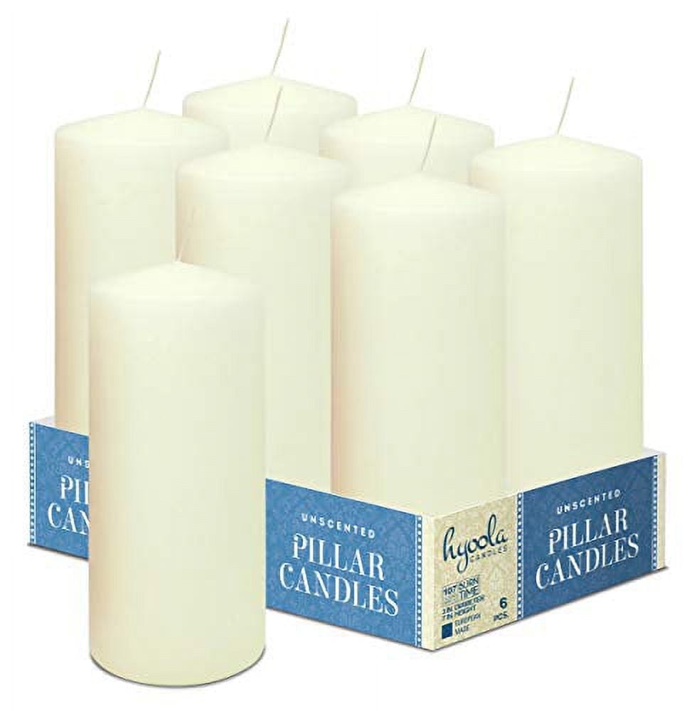 Hyoola 3 x 7 Ivory Unscented European Made Pillar Candles, Dripless