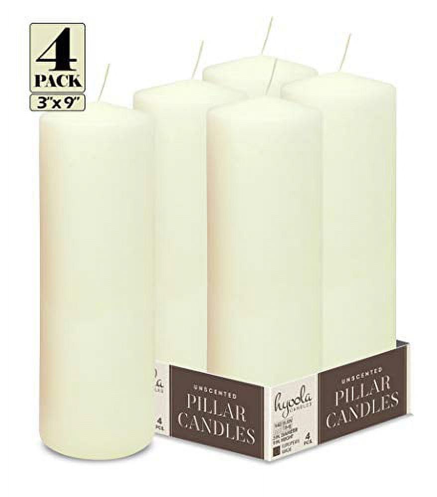 Hyoola, 3 x 9 Inch Unscented Dripless Pillar Candles Ivory Color (4 Pack)