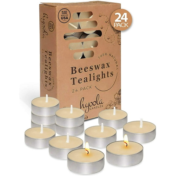 Hyoola, 4.5 Hour Natural White Beeswax Tealight Candles - In Aluminum Cup (24 Pack)