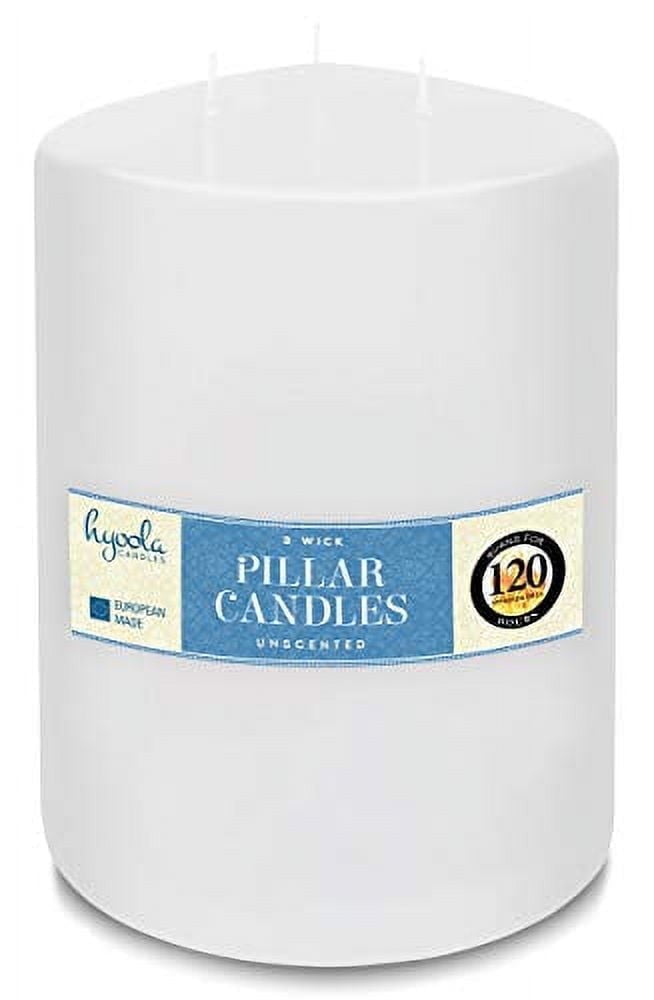 Hyoola 4.75" x 8" White Unscented European Made 3-Wick Pillar Candles, Dripless Paraffin Wax with Smokeless Cotton Wicks