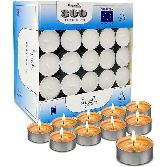 Hyoola, 4 Hour Natural European Made Unscented Tea Light Candles - White (300 Pack)