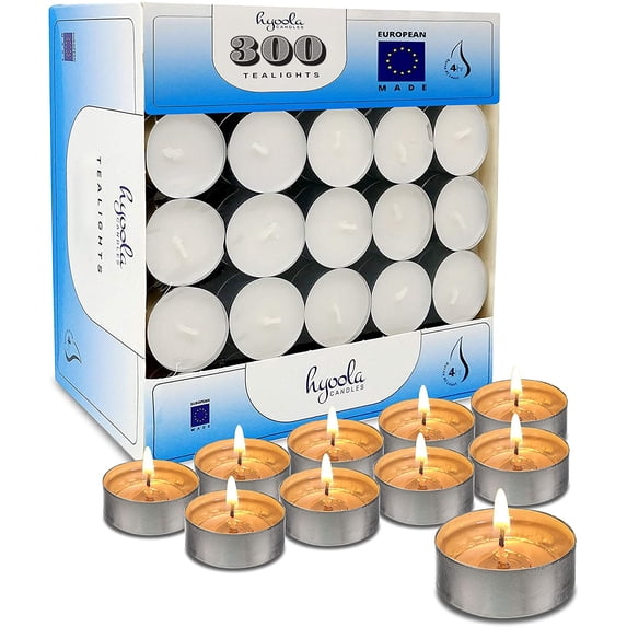 Hyoola, 4 Hour Natural European Made Unscented Tea Light Candles - White (300 Pack)
