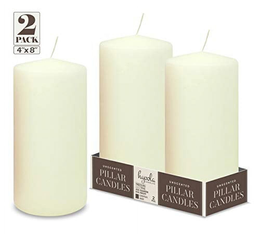 Hyoola, 4 x 8 Inch Unscented Dripless Pillar Candles Ivory Color (2 Pack)