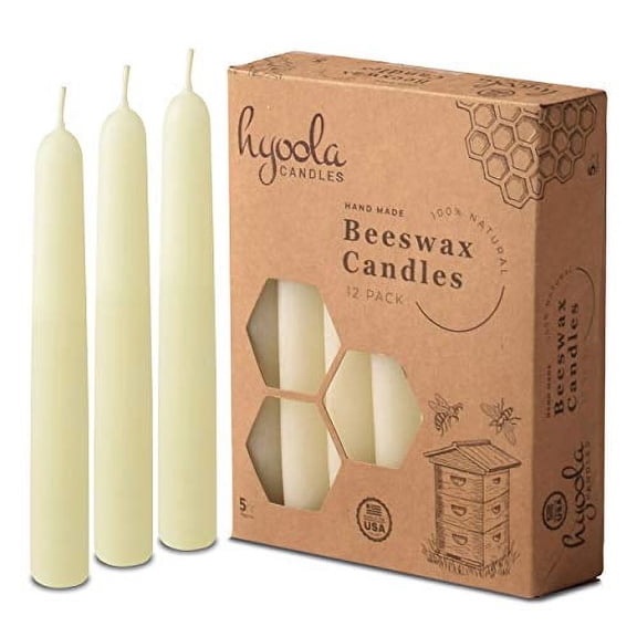 Hyoola, 5 Hour Handmade All Natural Beeswax Taper Candles - White Unscented (12 Pack)
