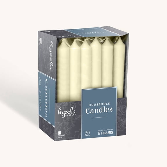 Hyoola, 5 Hour Ivory Household Dinner Candles Unscented Smokeless Paraffin Wax Emergency Candles, 36-Pack