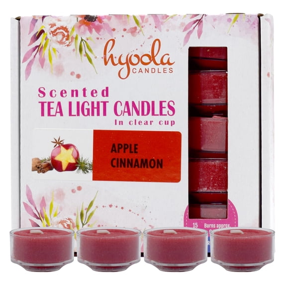 Hyoola, 6 Hour Apple Cinnamon Scented Tealight Candles Red Color 15 Pack
