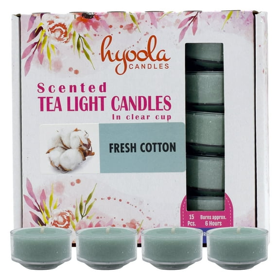 Hyoola, 6 Hour Fresh Cotton Scented Tealight Candles Turquoise Color 15 Pack