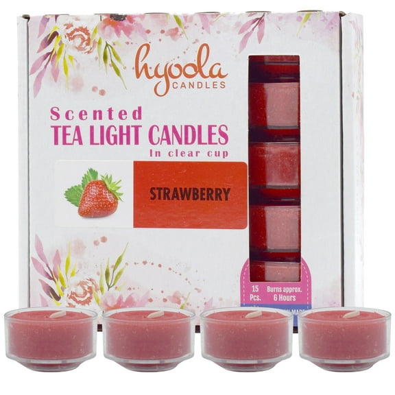 Hyoola, 6 Hour Strawberry Scented Tealight Candles Red Color 15 Pack