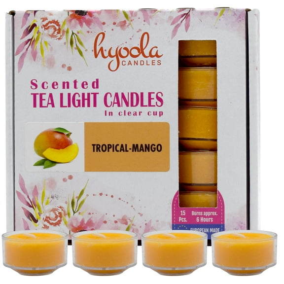 Hyoola, 6 Hour Tropical Mango Scented Tealight Candles Orange Color 15 Pack